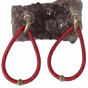Earrings Red Thread Wrapped Hammered Metal Dangle Pierced Classic Retro